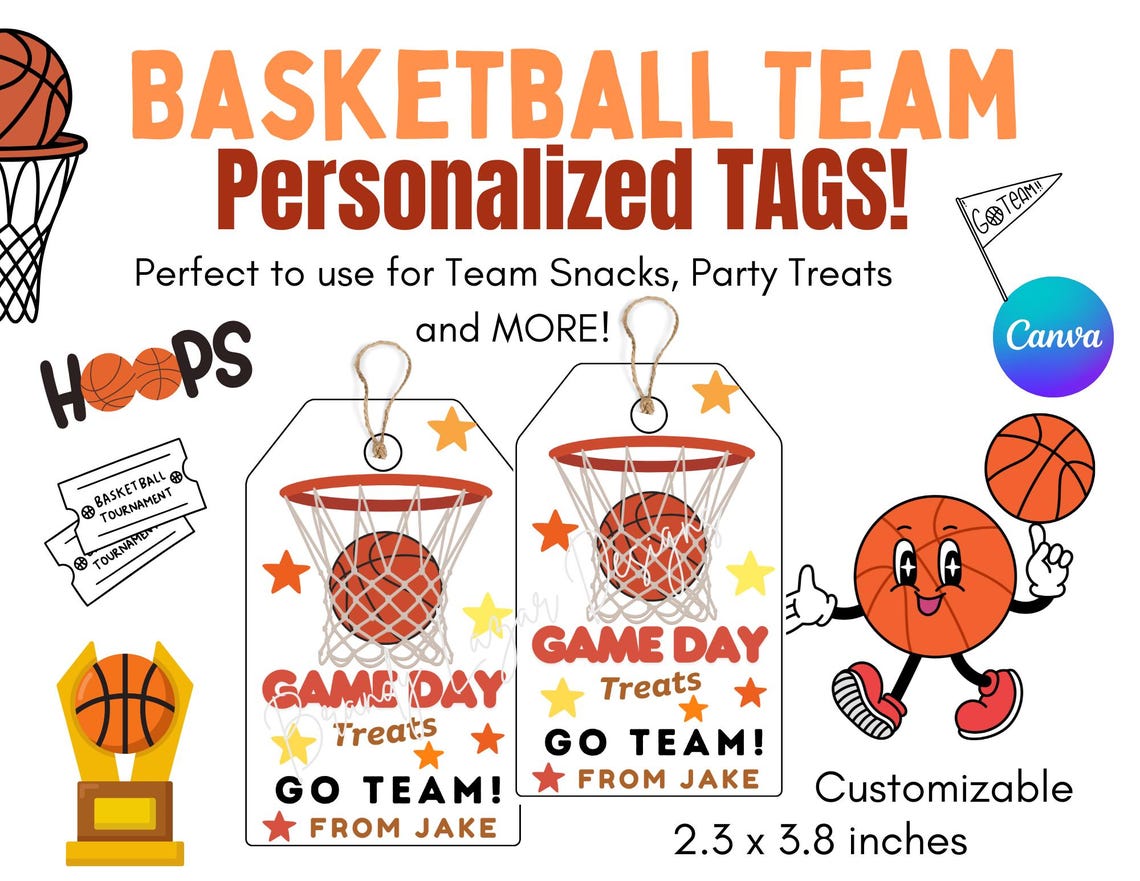Basketball Testing Tags Basketball Team Treat Tags: Printable Canva Template (2.3x3.8 In) - Etsy