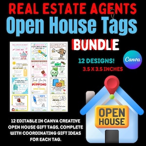 Bundle of 12 Open House Tags | Editable Tags | 12 Designs | Items List  | Real Estate Agents | Canva