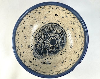 Skull Bowl, Hand Thrown Pottery, Bowl, Handmade Ceramic Bowl, Hand Painted, Birthday Gift, Son Gift