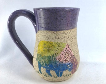 Artisan Pottery Mug, Hand Thrown Pottery, Handmade Stoneware Mug, Hand Painted, Sheep Mug, Birthday Gift, Mom Gift