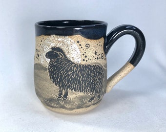 Artisan Pottery Mug, Handmade Pottery, Handmade Stoneware Mug, Hand Painted, Ceramic Mug, Sheep Mug, Easter Gift, Mom Gift