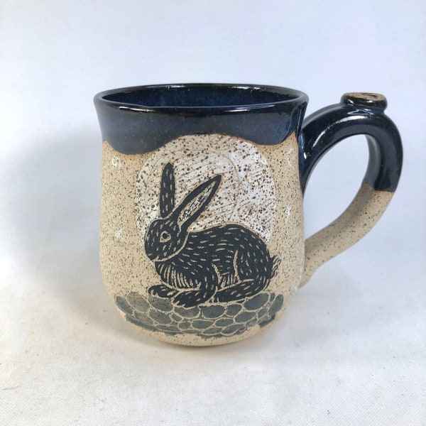 Handmade Pottery, Handmade Stoneware Mug, Hand Painted, Ceramic Mug, Rabbit, 35th Birthday Gift, Daughter Gift
