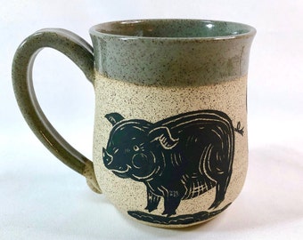 Artisan Pottery Mug, Hand Thrown Pottery, Handmade Stoneware Mug, Pig, Pig Mug, Birthday Gift, Mom Gift