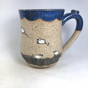Handmade Pottery, Handmade Stoneware Mug, Hand Painted, Ceramic Mug, Sheep, 30th Birthday Gift, Daughter Gift