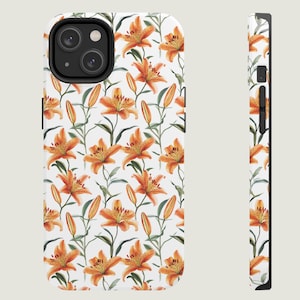 Tiger Lily Floral iPhone Case: Watercolor Style, Girly Tough Phone Case