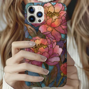 Peonies iPhone Case: Stained Glass Floral Mosaic, 3D Tough Cover
