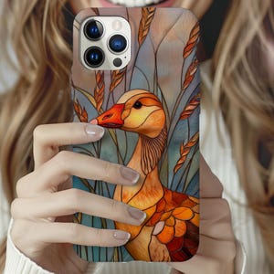 Cottagecore Goose iPhone Case: Faux Stained Glass Pearl Mosaic
