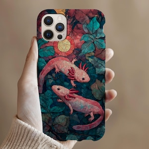 Axolotl Phone Case: Faux Stained Glass, MagSafe Compatible
