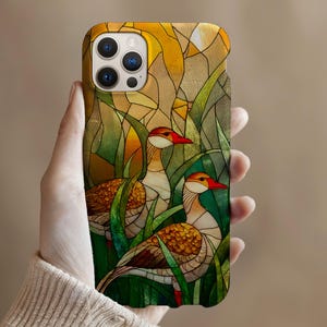 Cottagecore Goose iPhone Case: Faux Stained Glass Pearl Mosaic