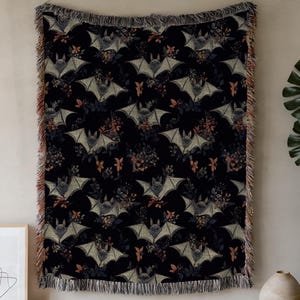 Bats Woven Blanket: Vintage Floral Dark Academia Throw
