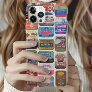 Vintage Fish Label Scrapbook Phone Case Retro Sardine Tin MagSafe Phone Case iphone 16 Retro Sardine Collage Trendy tinned fish  Phone Case