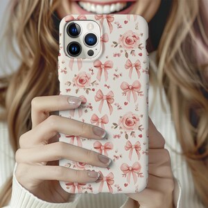 Soft girl aesthetics phone case for iphone 16 15 14 13 12 11 pro magsafe  Pink bow coquette lovers gift Heart love lovely phone case roses