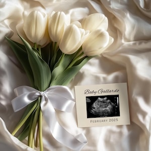 Neutral Pregnancy Announcement Digital, Minimalist Baby Announcement, Social Media Reveal Canva Editable Template, Aesthetic With Flowers