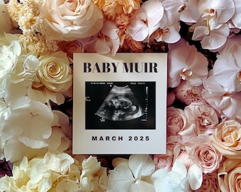 Neutral Digital Pregnancy Announcement, Floral Baby Announcement Spring Summer Template for Social Media Baby Reveal, Instagram and Facebook