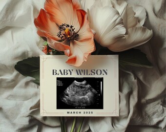 Floral Minimalist Digital Pregnancy Announcement Simple Spring Gender Neutral Baby Announcement Editable Social Media Instagram Template