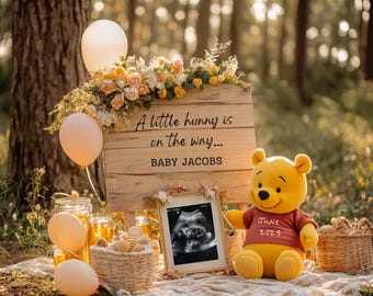 Winnie the Pooh Pregnancy Announcement Digital Baby Announcement Cute Pooh Bear Editable Social Media Template Gender Neutral