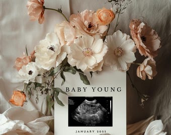 Editable Neutral Floral Digital Pregnancy Announcement, Gender Reveal Template for Social Media, Spring Baby Reveal, Instagram and Facebook