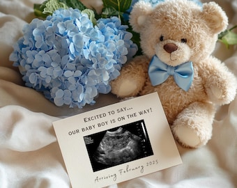 Boy Pregnancy Announcement Digital Baby Announcement Boy Gender Reveal Social Media Reveal Editable Template Its a Boy Little Brother