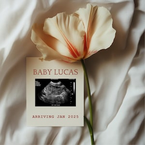 Floral Minimalist Pregnancy Announcement Digital, Modern Baby Instant Social Media Reveal Canva Editable Template, Simple Neutral Aesthetic