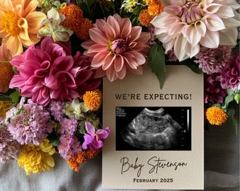Floral Pregnancy Reveal Digital Announcement Spring Flowers Editable Neutral Baby Announcement We&#39;re Expecting Social Media Template