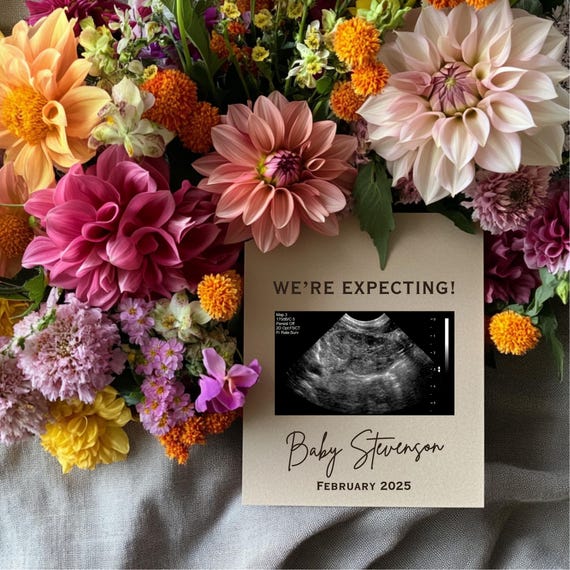 Floral Pregnancy Reveal Digital Announcement Spring Flowers Editable Neutral Baby Announcement We're Expecting Social Media Template