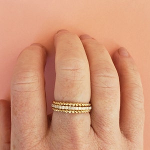 Diamond Stacking Ring Set, 14k Gold Rings, Minimalist Pave Eternity Band, Twisted Rope Ring, Dainty Everyday Jewelry, Gift For Her