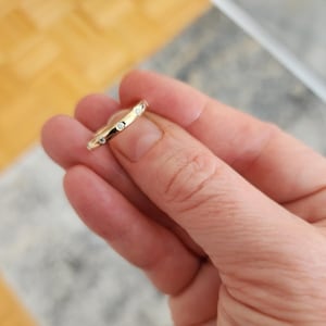Flush Set Diamond Ring, Dainty Stacking Ring, Solid Gold Minimalist Wedding Band, Burnish Set Band, Anniversary Gift For Her