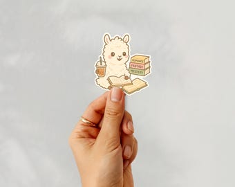 Kawaii Llama Sticker: Bookish Laptop Decal - Waterproof Vinyl