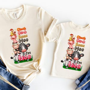 Oink Bah Moo I&#39;m Two Shirt ,Barn Animal Custom Birthday Shirt ,Turning 2 Birthday Shirt ,Farm Theme Party, Farm Birthday Custom Year