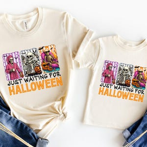 Just Waiting for Halloween Sweatshirt, Halloween Tee, Funny Halloween Shirt, Skeleton Halloween, Skeleton Dancing Shirt, Tis The Season Tee