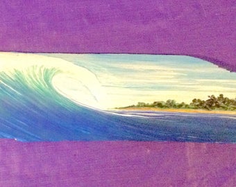 Big wave  Hand painted on driftwood, hand painted surf art, home and office wall decor, surfing in Rincon Puerto Rico
