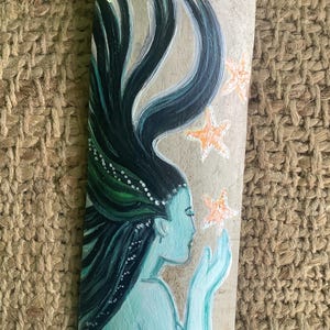 Hand-Painted Mermaid Wall Decor on Driftwood - Beach Art