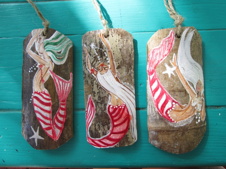 coastal christmas Mermaid ornaments candy cane ornaments whole sale home decor,rustic mermaid decor Coastal christmas