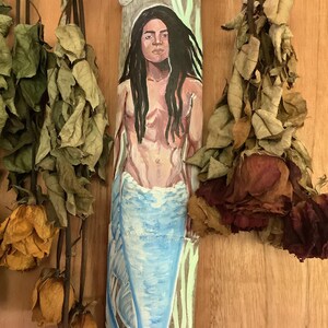 Beautiful Fantasy Merman with dreadlocks, Broman,  Hand Painted merman on driftwood, wall decor,