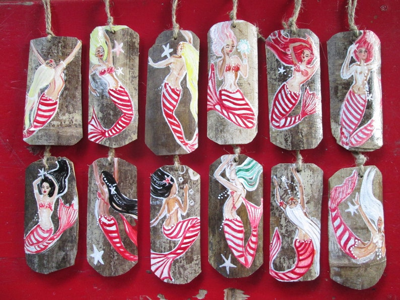 coastal christmas Mermaid ornaments candy cane ornaments whole sale home decor,rustic mermaid decor Coastal christmas