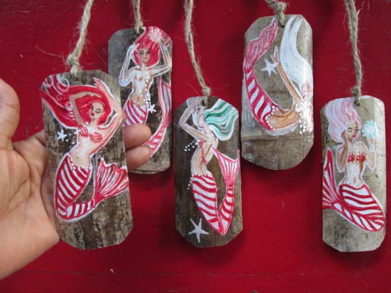 coastal christmas Mermaid ornaments candy cane ornaments whole sale home decor,rustic mermaid decor Coastal christmas