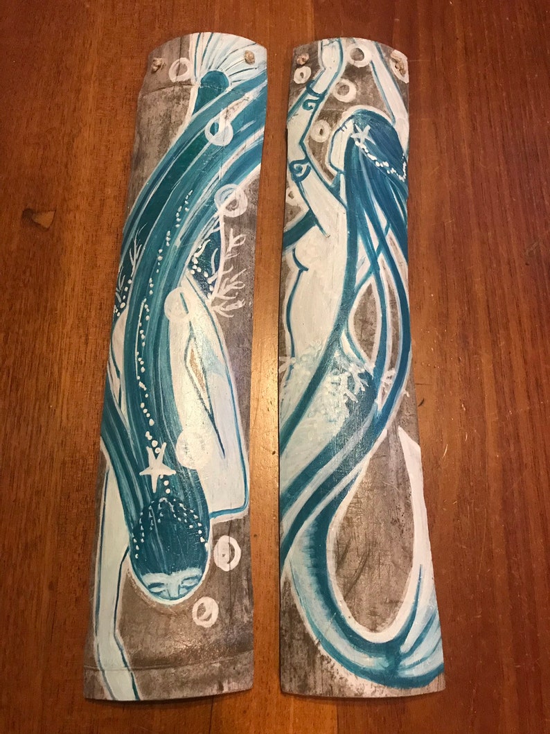Pair of aqua teal Mermaids mermaid wall decor 2 Hand Etsy