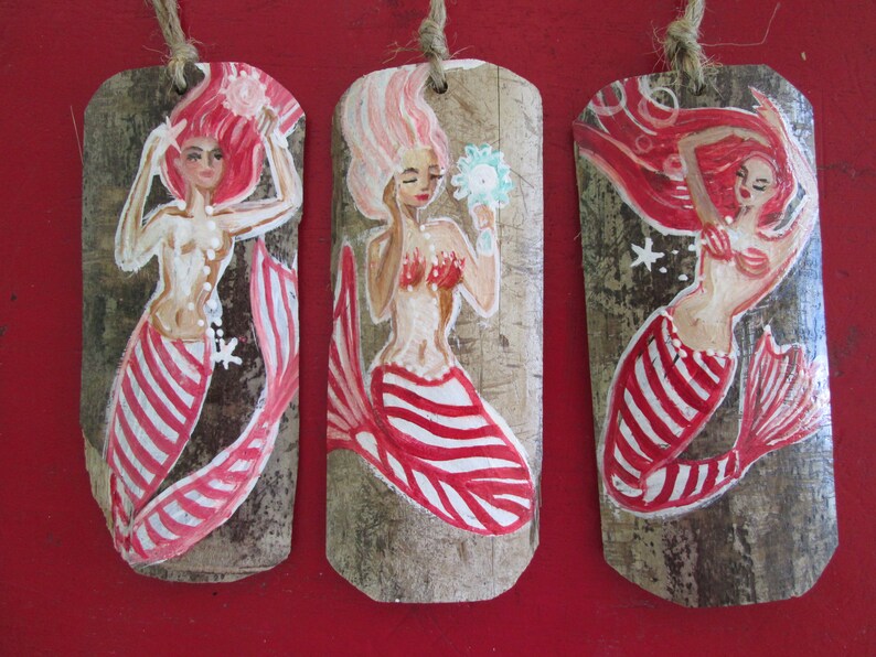 coastal christmas Mermaid ornaments candy cane ornaments whole sale home decor,rustic mermaid decor Coastal christmas