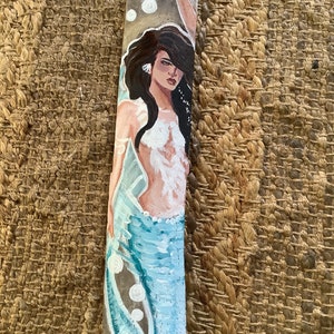 Beautiful mermaid, hand painted on driftwood, blonde , brunette, red hair, ribbon hanger, 15 x 4 inches image 5