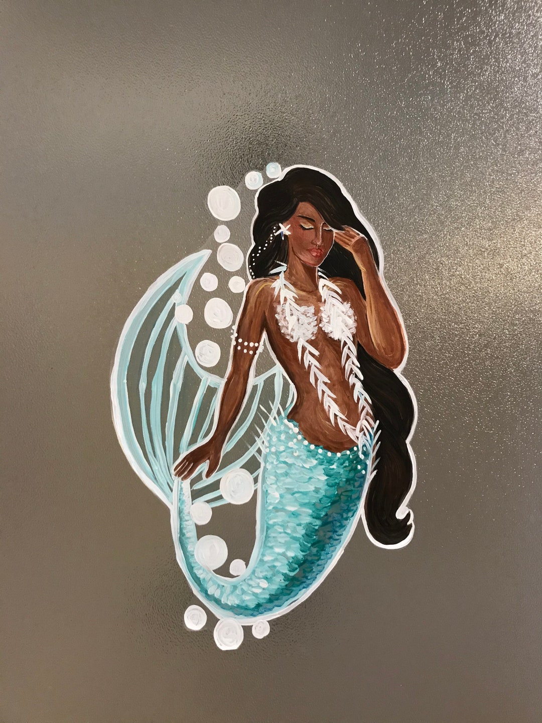 Black Mermaid Decal Sticker, Hand Painted, Ethnic Mermaid, Wall Decor ...