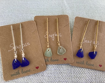 Pendientes largos colgantes de cristal marino, azul cobalto, verde mar, acero inoxidable