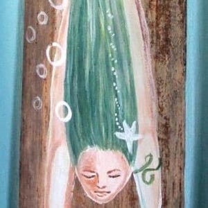 Hand Painted Mermaid Driftwood Wall Hanging, Coastal Decor