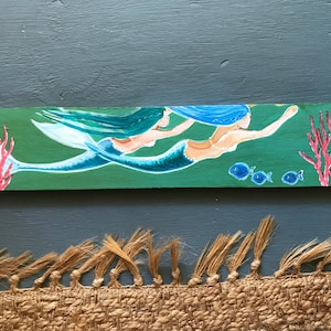 Hand Painted Mermaid Wooden Wall Hanging, Custom Colors