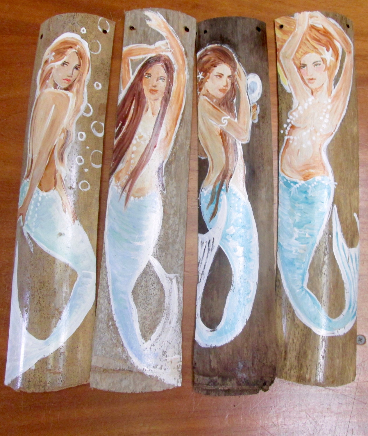 Mermaid Hand Painted on Driftwood Mermaid Wall Art Custom Etsy