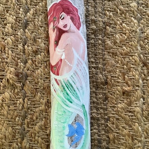 Beautiful mermaid, hand painted on driftwood, blonde , brunette, red hair, ribbon hanger, 15 x 4 inches image 3