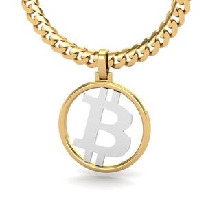 Multicolor Bitcoin BTC Pendant *10k/14k/18k White, Yellow, Rose, Green Gold & Gold Plated* Cryptocurrency Crypto DeFi Web3 Charm Necklace