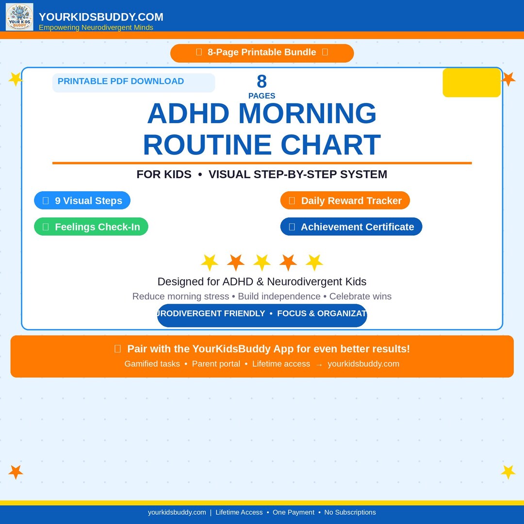 ADHD Morning Routine Chart for Kids | Visual Schedule Printable | Daily ...