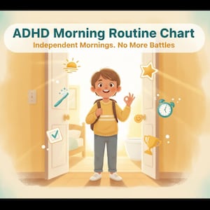Tabla de rutina matutina para niños con TDAH / Horario visual, lista de verificación, recompensa (PDF)