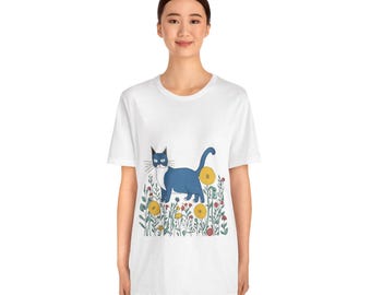 Cat Line Art Graphic T-Shirt: Cute Feline Design