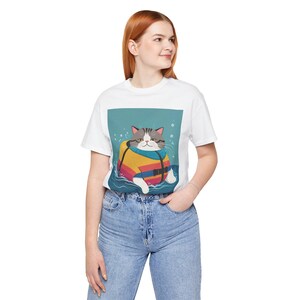 Best Selling Chubby Cat Swimming Graphic T-Shirts: Dive into Fun with a Life Jacket! Best Selling Item Popular